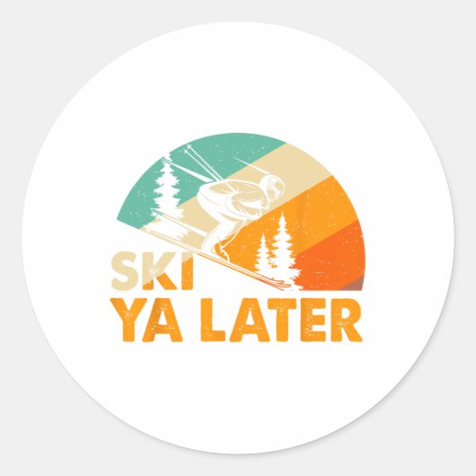 Ski You Later Winter Holiday Skiing Ski Driver Fun ラウンドシール (正面)