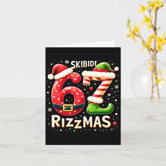 Skibidi 67 Rizzmas Christmas Meme Funny Elf Santa  カード (黄色い花)