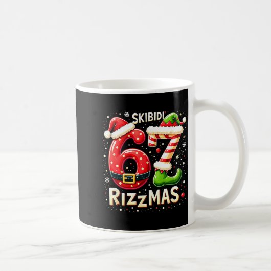 Skibidi 67 Rizzmas Christmas Meme Funny Elf Santa  コーヒーマグカップ (右)