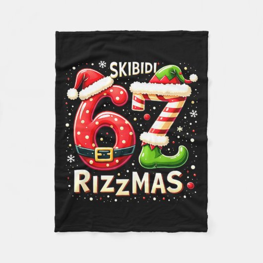 Skibidi 67 Rizzmas Christmas Meme Funny Elf Santa  フリースブランケット (正面)