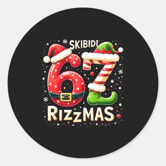 Skibidi 67 Rizzmas Christmas Meme Funny Elf Santa ラウンドシール (正面)