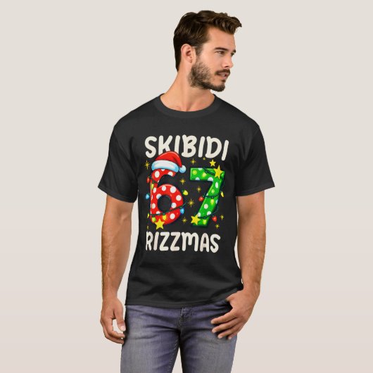 Skibidi 67 Rizzmas Funny Six Seven Meme Christmas Tシャツ (正面フル)