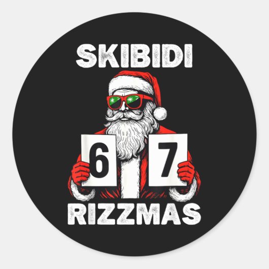 Skibidi Rizzmas Christmas 6 7 Funny Santa  ラウンドシール (正面)