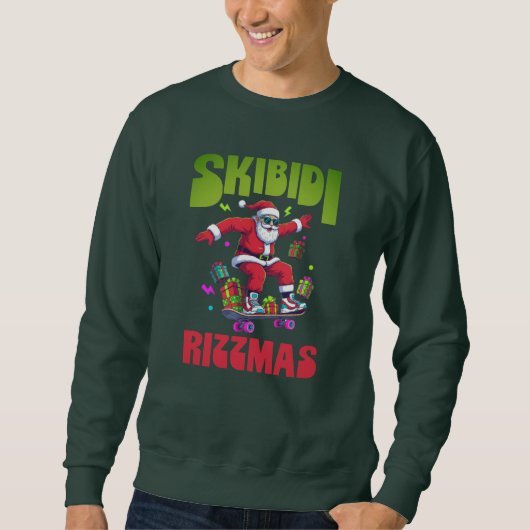 Skibidi Rizzmas Santa on his Skate スウェットシャツ (正面)