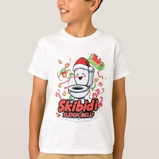  Skibidi Sleigh Bells gen Alpha meme Christmas Tシャツ (正面)