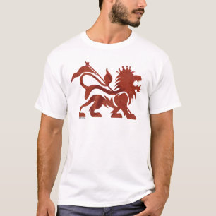 Skidone著赤いRasのライオンのティー Tシャツ