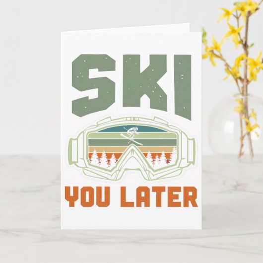 Skier Funny Ski You Later Winter Skiing  カード (黄色い花)