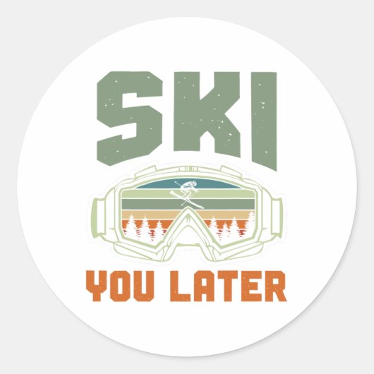 Skier Funny Ski You Later Winter Skiing  ラウンドシール (正面)