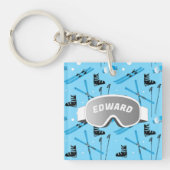 Skier Personalised Skiing Themed Blue キーホルダー (正面)