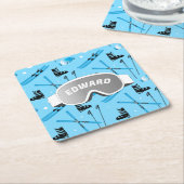 Skier Personalised Skiing Themed Blue Apres Ski スクエアペーパーコースター (アングル)