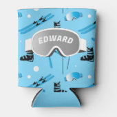 Skier Personalised Skiing Themed Blue Apres Ski 缶クーラー (正面)