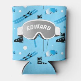 Skier Personalised Skiing Themed Blue Apres Ski 缶クーラー