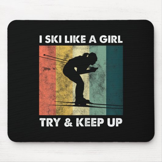 Skier Ski Retro Sportswoman Try Snow Sport  マウスパッド (正面)