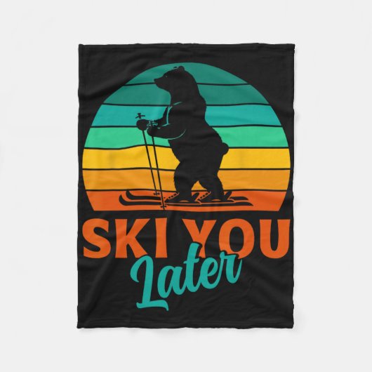 Skier Ski You Later Funny Skiing Kids  フリースブランケット (正面)
