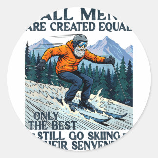 Skier skiing 70th birthday men are equal created ラウンドシール