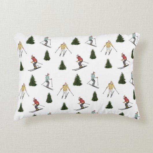 Skier Women Watercolor Winter Sport Pattern アクセントクッション (正面)