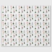 Skiers And Fir Trees Christmas Pattern With Text ラッピングペーパー (フラット)