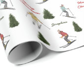 Skiers And Fir Trees Christmas Pattern With Text ラッピングペーパー (ロールコーナー)