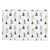 Skiers And Fir Trees Watercolor Winter Pattern 枕カバー (裏面-左)