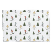 Skiers And Fir Trees Watercolor Winter Pattern 枕カバー (正面左)