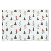 Skiers And Fir Trees Watercolor Winter Pattern 枕カバー (正面右)