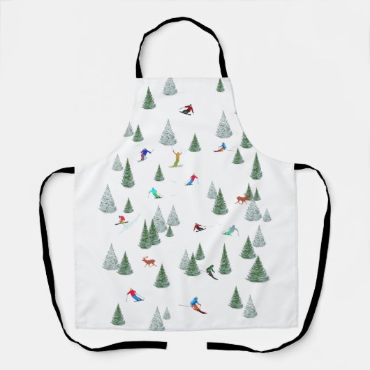Skiers Downhill Skiing Illustration  エプロン (正面)