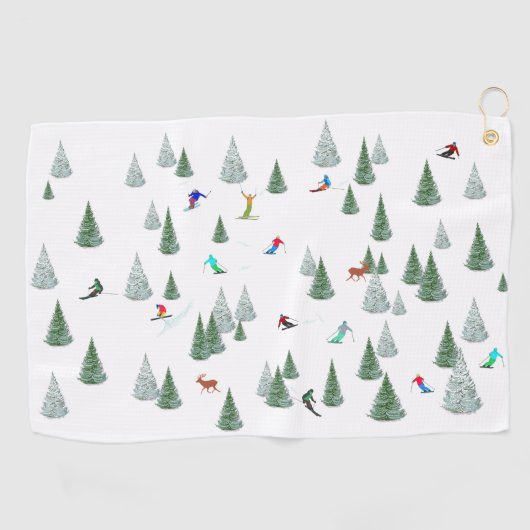 Skiers Downhill Skiing Illustration  ゴルフタオル (横)
