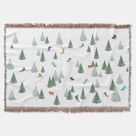 Skiers Downhill Skiing Illustration  スローブランケット (正面)
