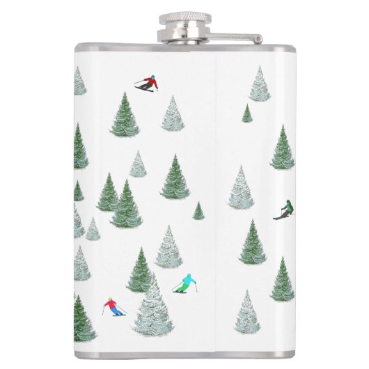 Skiers Downhill Skiing Illustration  フラスク (裏面)