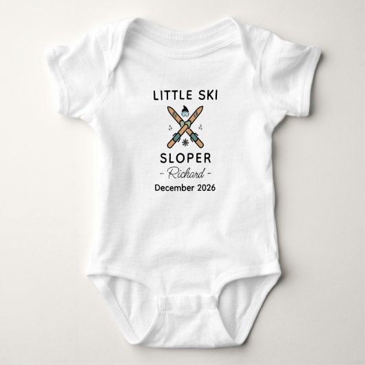 Skiier Baby Shower Little Ski Sloper - Skiing ベビーボディスーツ (正面)