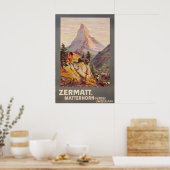 Skiing Alps Zermatt Switzerland Vintage Travel ポスター (キッチン)
