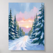 Skiing at Sunset | Winter Mountain Ski Painting ポスター (正面)
