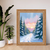 Skiing at Sunset | Winter Mountain Ski Painting ポスター