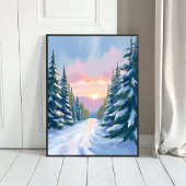 Skiing at Sunset | Winter Mountain Ski Painting ポスター