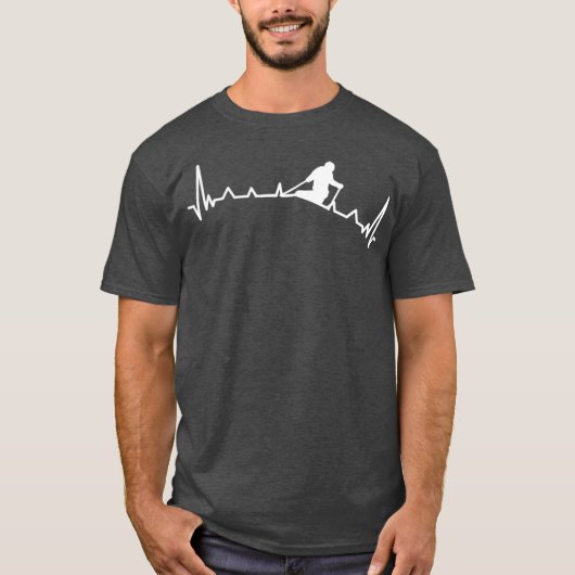 Skiing Backcountry Skier Heartbeat Ski Telemark Tシャツ (正面)