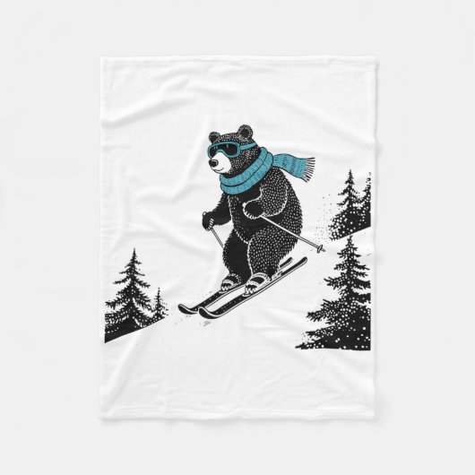 Skiing Bear, Funny Wintersports, Dad Ski Slope, Fu フリースブランケット (正面)