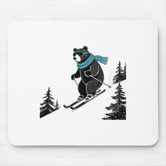 Skiing Bear, Funny Wintersports, Dad Ski Slope, Fu マウスパッド (正面)