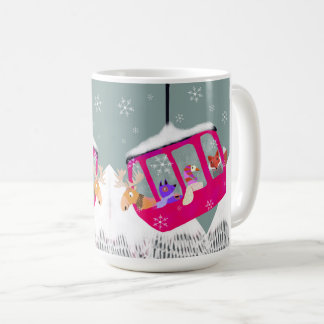 Skiing Cute Animal Friends  in Gondola Mug コーヒーマグカップ