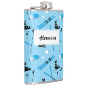 Skiing Equipment Pattern Blue Personalised フラスク (右)