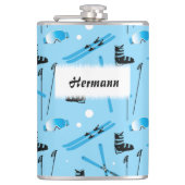Skiing Equipment Pattern Blue Personalised フラスク (正面)