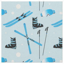 Skiing Equipment Skis Boots and Poles Pattern ファブリック