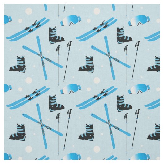 Skiing Equipment Skis Boots and Poles Pattern ファブリック (見本)