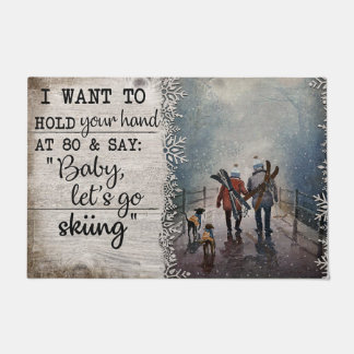 Skiing Family Doormat, Snow Ski Snowboard ドアマット
