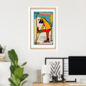 Skiing Figure Yellow Jacket Vintage Matchbox Label ポスター (ホームオフィス)