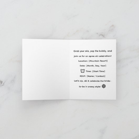 Skiing for Bride on slope Bachelorette Party  招待状 (内部)