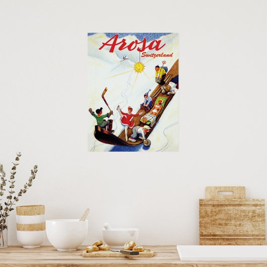 Skiing in Arosa, Switzerland ポスター (キッチン)