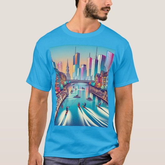 Skiing in the city tシャツ (正面)