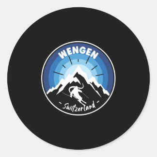Skiing In Wengen Switzerland Blue ラウンドシール