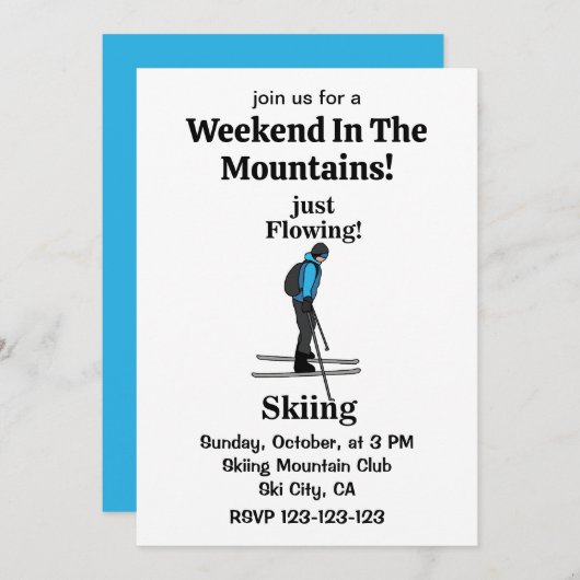 Skiing Just Flowing Skier Party 招待状 (正面/裏面)