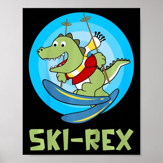 Skiing Kids Ski-rex Funny Dino Toddler Funny ポスター (正面)